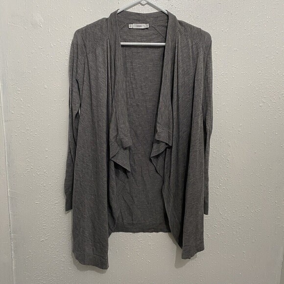 VINCE Gray Merino Wool Blend Drape Open Front Long Cardigan Sweater Womens XXS - Picture 1 of 12